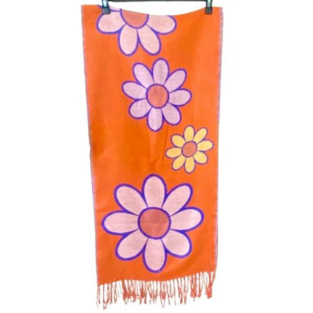 Scarf Wrap Shawl Girls Teen Bohemian Flower Hippie Boho Retro Orange Daisies